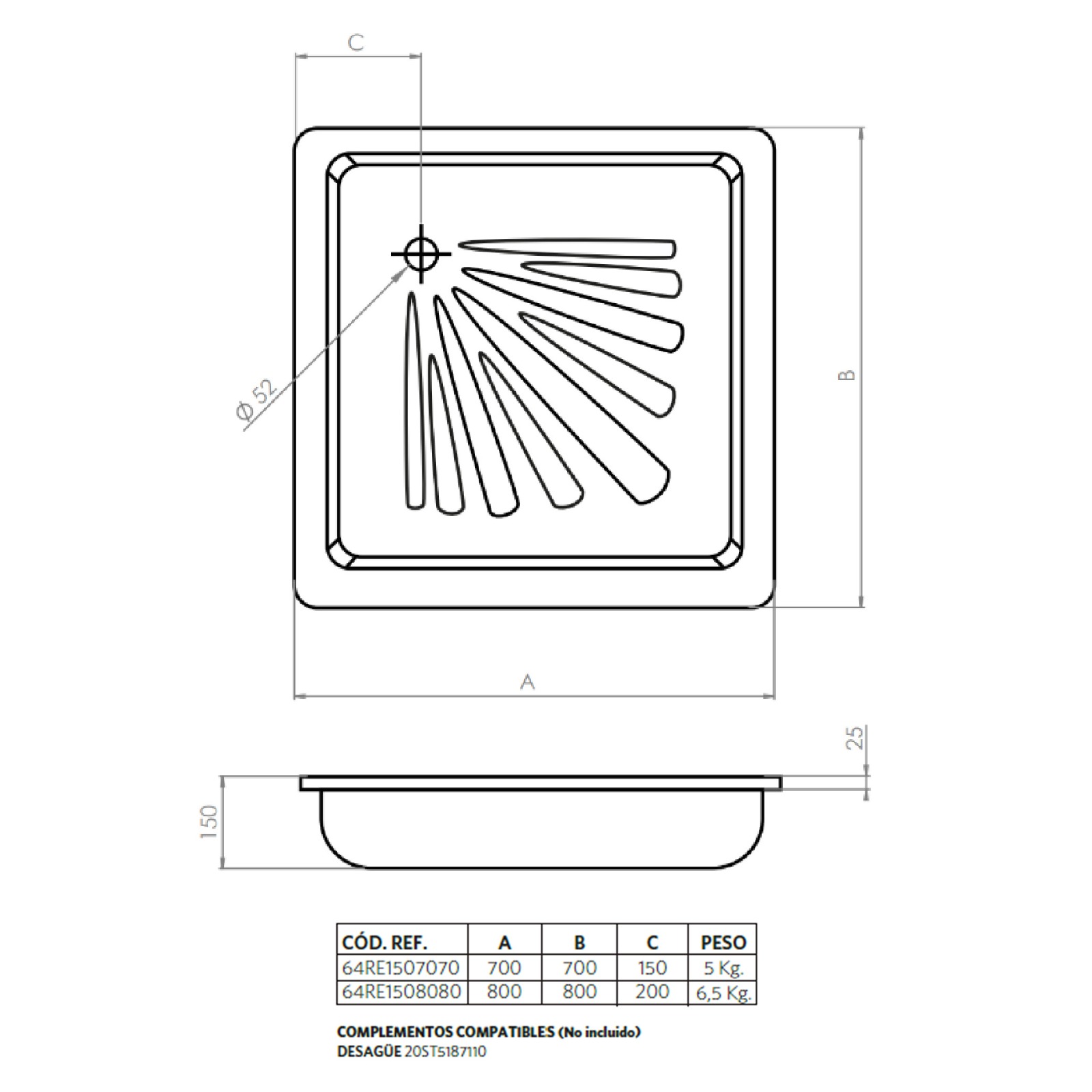 RECEPTACULO 70X70 STRETTO - Imagen 3